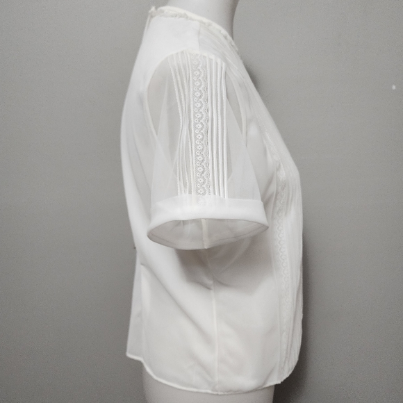 Vintage Pat MacKay 50s white pleated lace trim button back blouse size 36 - Picture 5 of 11